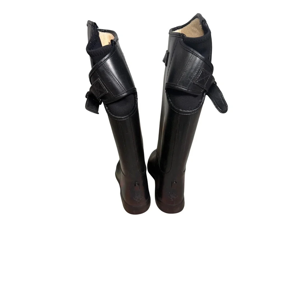 Däv Black Fleece Lined Equestrian Riding Rain Boots Size 6 Waterproof Tall Boots
